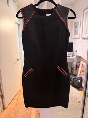 Jonathan Simkhai Black Sleeveless Shift Dress with Red Trim